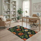 Vintage Orange Cosmos Daisy Floral Area Rug