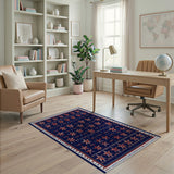 Patriotic Navy Red Stars Area Rug