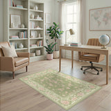 Sage Green Pink Peony Floral Vintage Rug