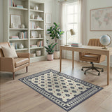 Cream Persian Rug with Navy Star Motifs