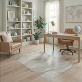 ODIKA Modern Abstract Wave Washable Area Rug - Low Pile Non-Slip Neutral Rug