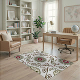 Red Sunburst Floral Vine Area Rug