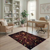 Red Gold Fireworks Burst Area Rug