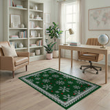 Festive Green Snowflake Rug with Red Berries