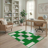 Green Green White Checkered Geometric Area Rug