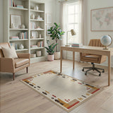 Beige Tan Southwestern Geometric Border Rug