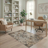 Distressed Beige Floral Vine Area Rug