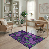 Purple Roses Vines Floral Area Rug