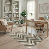 Layered Beige Zigzag Geometric Area Rug