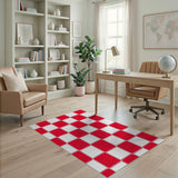 Red White Scalloped Checkered Area Rug
