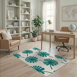 Blue and Teal Teal Palm Frond Coastal Area Rug