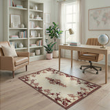 ODIKA Traditional Medallion Washable Area Rug, Cream & Burgundy Low Pile Non-Slip Rug