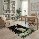 White Cat Starry Desert Night Rug