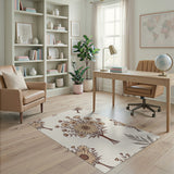 Beige Sunflower Bouquet Floral Area Rug