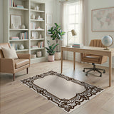 Ornate Floral Scroll Border Beige Area Rug