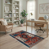 Southwestern Geometric Area Rug in Red Navy