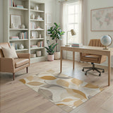 Beige and Neutral Beige Abstract Leaf Area Rug