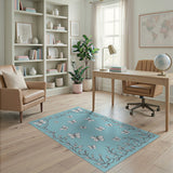 Teal Butterfly Vine Border Area Rug