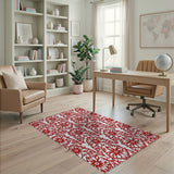 Red Intricate Floral Damask Area Rug