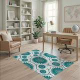 Teal Sunflower Vine Floral Area Rug