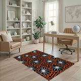 Bold Orange Black White Starflower Area Rug