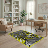 Bold Black Yellow Wavy Line Area Rug