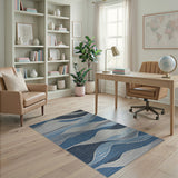 Abstract Blue Wave Geometric Area Rug
