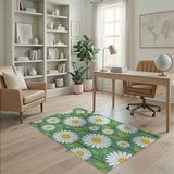 Lush Green Daisy Meadow Area Rug