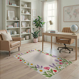 Daisy Lavender Floral Border Area Rug