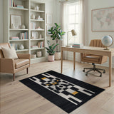 Black and White Black White Geometric Abstract Area Rug