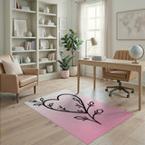 Romantic Vine Leaf Heart Pink Area Rug