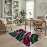 Vibrant Green Purple Brushstroke Abstract Area Rug