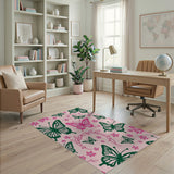 Playful Pink Butterfly Flower Area Rug
