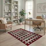 Red Border Persian Floral Area Rug