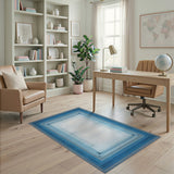 Blue Geometric Border Washable Area Rug