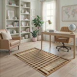 Brown Tan Checkered Plaid Geometric Area Rug