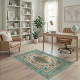 Teal Gold Ornate Floral Medallion Rug