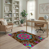 Vibrant Pink Teal Mandala Boho Area Rug