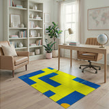 Blue Yellow Geometric Sunburst Abstract Rug