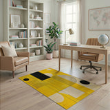 Vibrant Yellow Geometric Grid Area Rug
