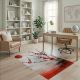Washable Japanese Red Plum Blossom Low Pile Area Rug