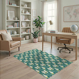 Teal Iris Floral Pattern Area Rug