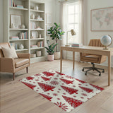 Red Christmas Trees Snowflakes Area Rug
