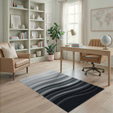 Sweeping Grey Waves Abstract Area Rug