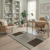 Beige Striped Rug with Brown Geometric Panels