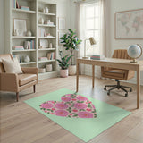 Romantic Pink Rose Heart Area Rug