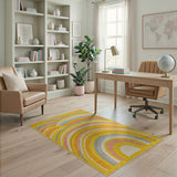 Vibrant Yellow Wavy Abstract Area Rug