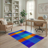Vibrant Blue Orange Plaid Geometric Area Rug