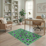 Purple Floral Blooms on Mint Green Area Rug
