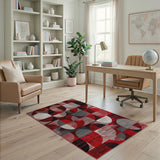 Red Bold Red Geometric Circles Area Rug